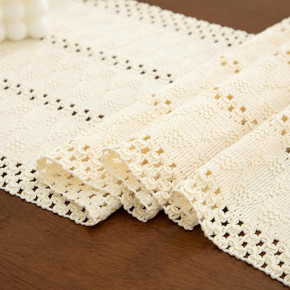 Boho Cream Table Runner, 12x108 Inches | Tassels, Summer Farmhouse, Woven - Image 3