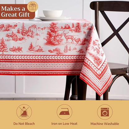 Maison d' Hermine Table Cloth Rectangle Table 100% Cotton 70 x 120 Inches Fall Tablecloth Reusable Everyday Use for Thanksgiving Christmas Decorations Dining Farmhouse Party (Winter Jouy)