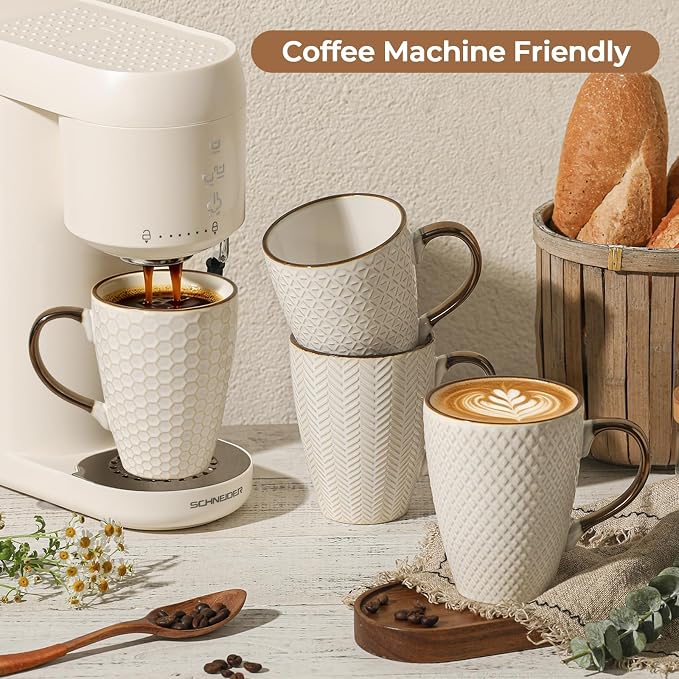 Embossed Ceramic Coffee Mugs Set of 4, 16 Oz | Ceramic Coffee Mug Set - Image 5