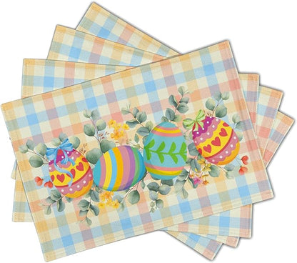 Easter Eggs Placemat Set of 4 Colorful Buffalo Check Plaid Non Slip Heat-Resistant Washable Table Place Mats 12 x 18 Inch for Holiday Seasonal Party Kitchen Dining