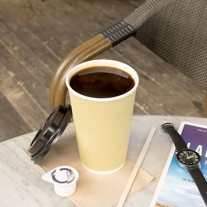Karat 16oz Ripple Insulated Coffee Hot Cups Kraft Double Poly Lined Paper Hot - Image 4