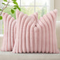 decorUhome Cozy Faux Fur Throw Pillow Covers 16x16 Set of 2 Decorative Soft Plush Striped Modern Farmhouse Boho Couch Pillow Cases with Velvet Back for Sofa Bed Living Room Valentines, Pink