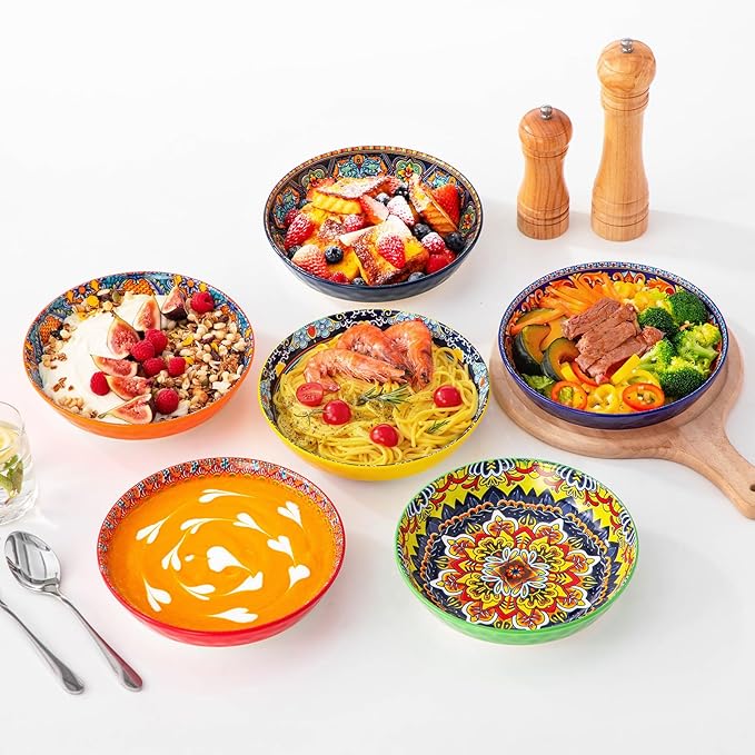 vancasso 32 Oz Pasta Bowls, Porcelain Large Colorful Salad Soup Bowls Set of 6 - Image 5