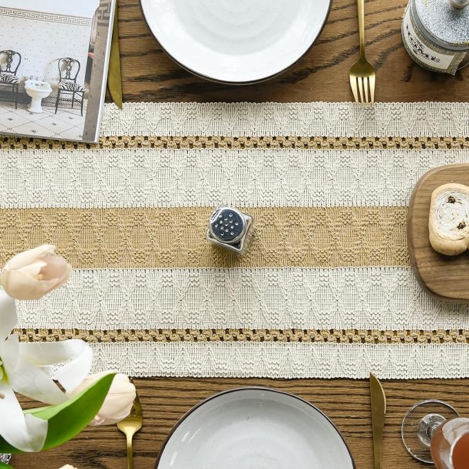Artoid Mode Burlap Brown Rustic Woven Table Runner 12x90 Inch | Holiday - Image 3