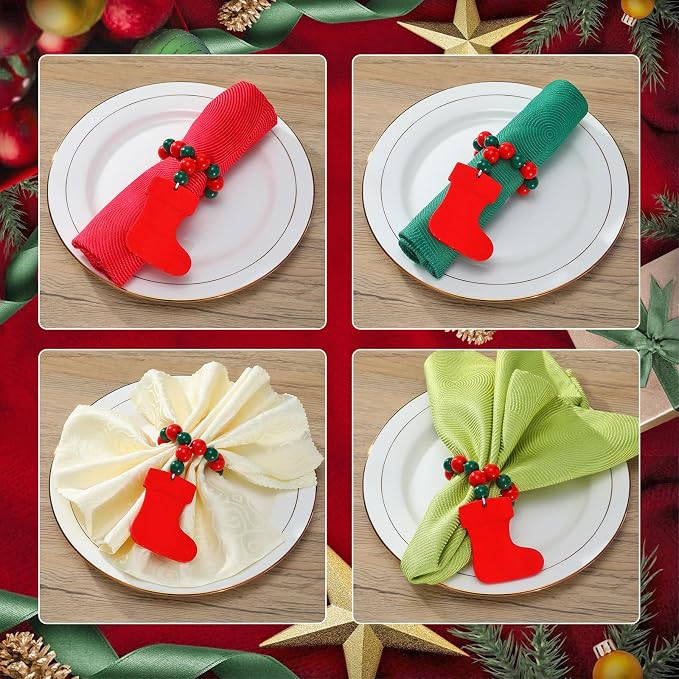 KPOSIYA Christmas Napkin Rings Set of 12, Snowflake Socks Napkin Rings - Image 4