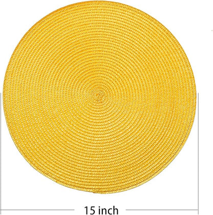 AHHFSMEI Round Braided Placemats 15 Inch Round Table Mats for Dining Tables Natural Woven Heat Resistant Place mats Set of 8 (Yellow,8)