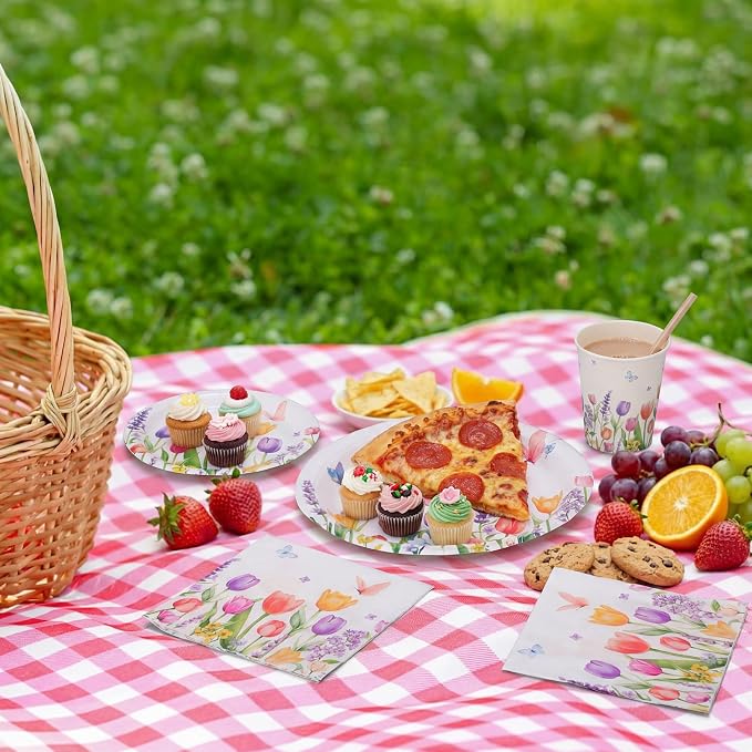 250 Pcs Floral Party Decorations Include Lavender Tulip Butterfly Paper Plates - Image 5