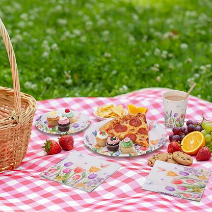 250 Pcs Floral Party Decorations Include Lavender Tulip Butterfly Paper Plates - Image 5