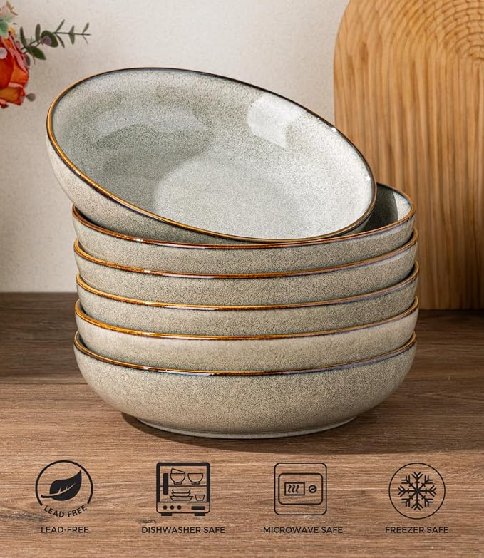 AmorArc 8.5’’ Ceramic Pasta Bowls Set of 6, 36oz Large Stoneware Bowls Set | - Image 7