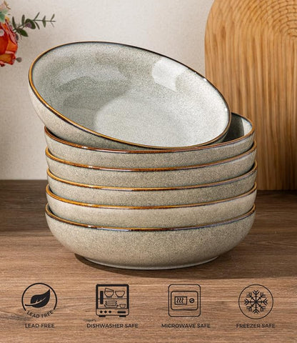 AmorArc 8.5’’ Ceramic Pasta Bowls Set of 6, 36oz Large Stoneware Bowls Set | - Image 7
