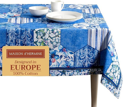 Maison d' Hermine Table Cloth Rectangle Table 100% Cotton 70 x 90 Inches Tablecloth Reusable Decorative for Dining Room Farmhouse Home Valentines Day Decorations Spring Summer - Summer Blues