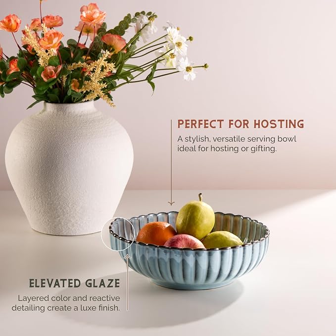 Serving Bowls, Durable Ceramic, Microwave and Dishwasher Safe, Scalloped Shell - Image 3