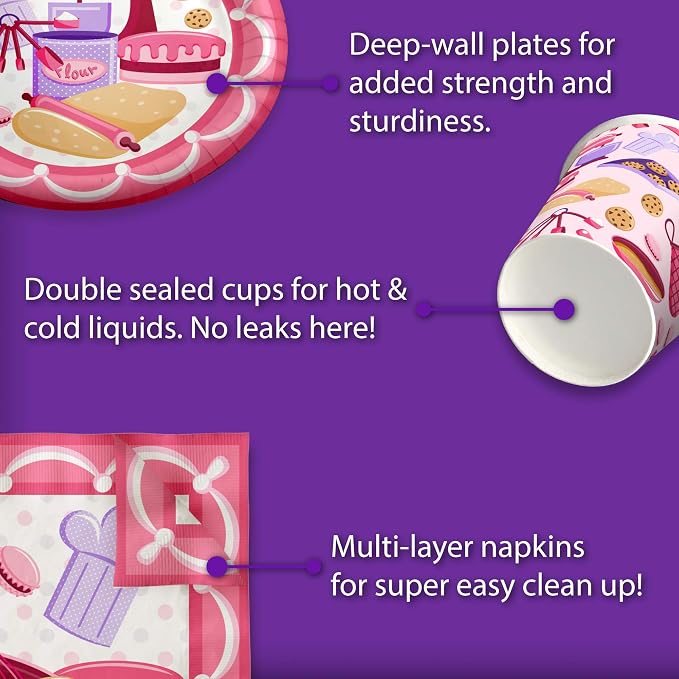 Little Baker Birthday Party Supplies Set Plates Napkins Cups Tableware Kit - Image 4