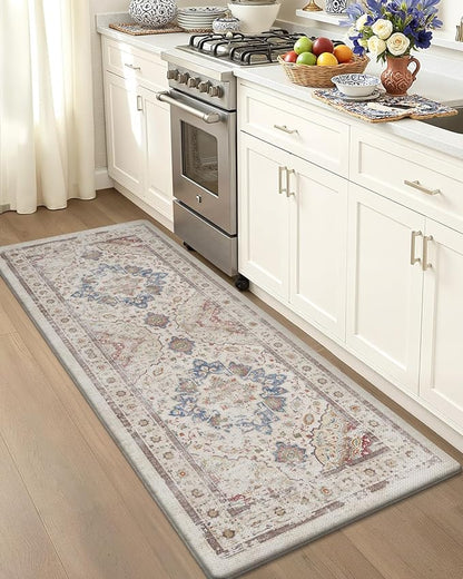 Color&Geometry Kitchen Floor Mats Anti Fatigue, Cushioned Boho Rugs,Waterproof Non Slip Kitchen Runner for Sink, Standing Mats for Office,24"x87",Oatmeal