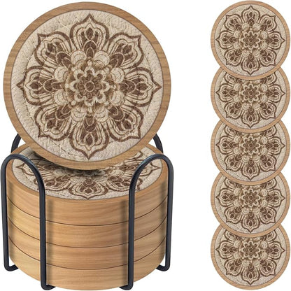 Wood Coasters for Drinks, Eykao Absorbent Coaster Sets of 5, Woven Drink by Eykao
