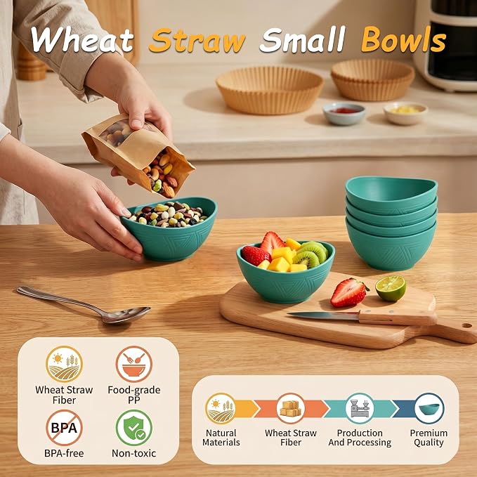 10oz Wheat Straw Bowls Set of 6, Unbreakable Plastic Bowls Reusable - Image 3