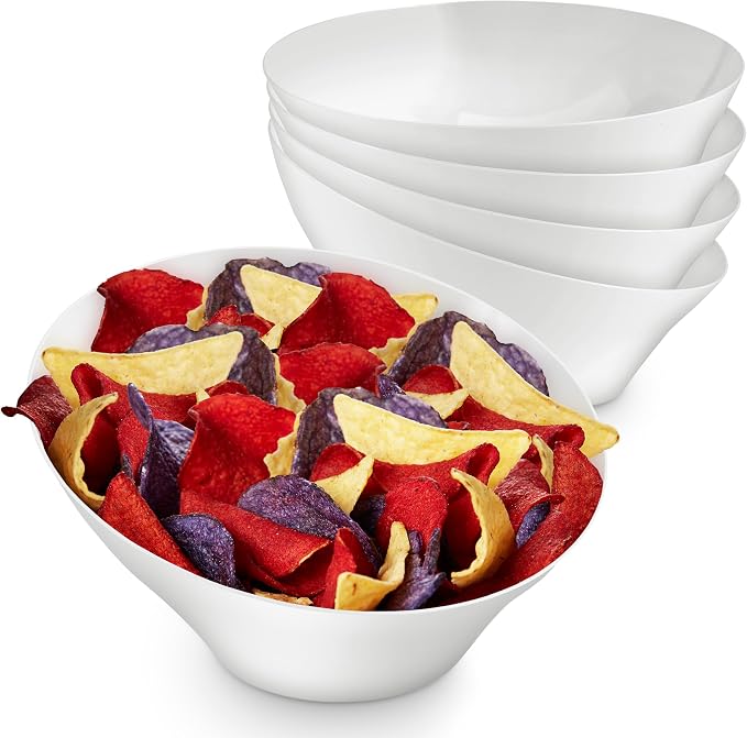 54oz White Plastic Serving Bowls Large Disposable Snack Bowl Candy Dishes by StockYourHome