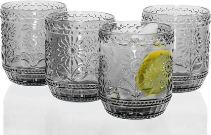Red Co. Vintage Botanist Drinking Glass Set, Luxurious Floral Embossed by RedCo