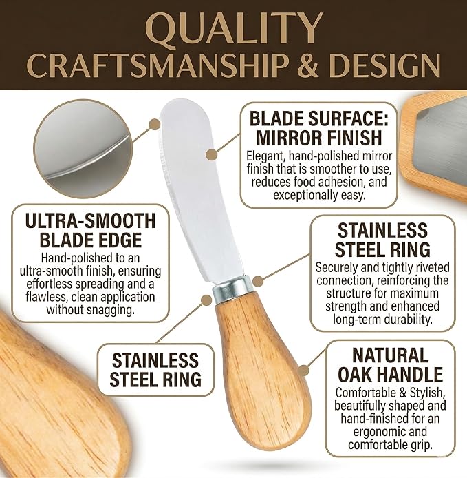 Small Cream Cheese Spreader Knives Set, Wooden 5in, Stainless Steel Butter - Image 5