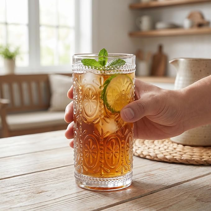 Bekith 6 Pack Romantic Drinking Glasses, 12 oz Highball Glasses, Thick Water - Image 8