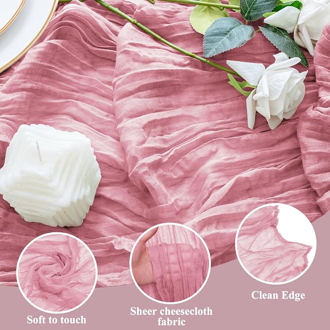 Cheesecloth Table Runner 10FT Pink Boho Gauze Rustic Sheer Table Runners | - Image 3
