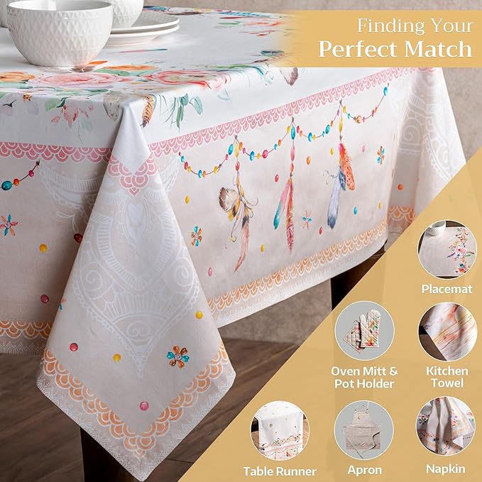 Maison d' Hermine Table Cloth Rectangle Table 100% Cotton 54 x 72 Inches Tablecloth Reusable Decorative for Dining Room Farmhouse Home Valentines Day Decorations Spring Summer - Ibiza - Beige