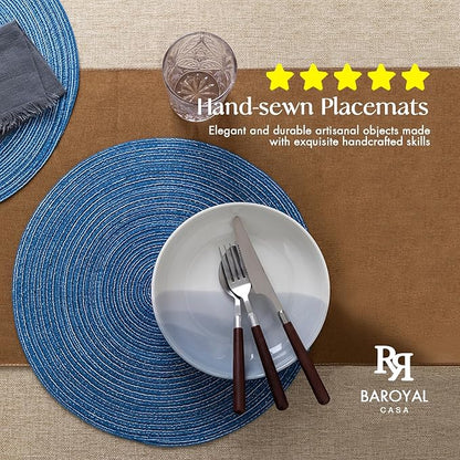 Round Placemats Set of 12 Woven Placemats Washable Braided Table Mats for Dining Table Heat Resistant Non-Slip Circle Place Mats(Mid Blue)