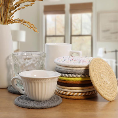 Coasters Set of 4 for Drinks, Cotton Woven 4 Colors Absorbent Boho Coasters for - Image 4