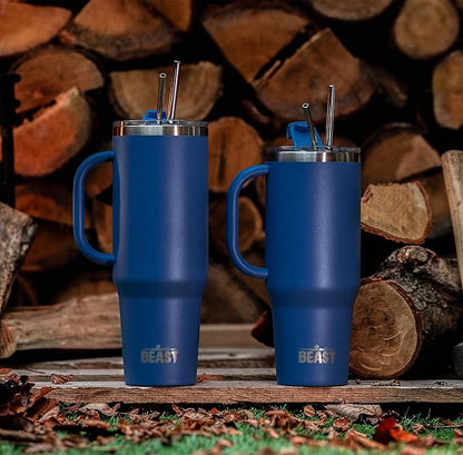 Beast 42 oz Tumbler with Handle Stainless Steel Vacuum Insulated Coffee Ice Cup Double Wall Travel Flask (Royal Blue)