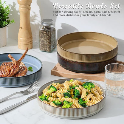 E-far Pasta Bowls Set of 4, 35oz Large Salad Bowl Plate - Image 4