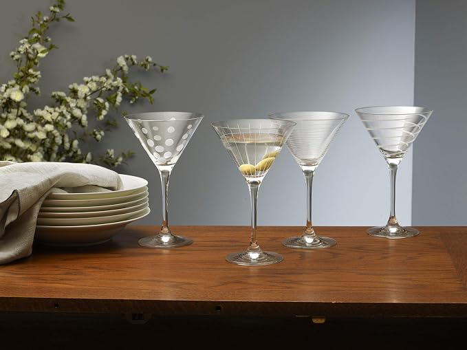 Mikasa Cheers 10-Ounce Martini Glasses, Fun Etched Designs, Durable Clear Glass - Image 5