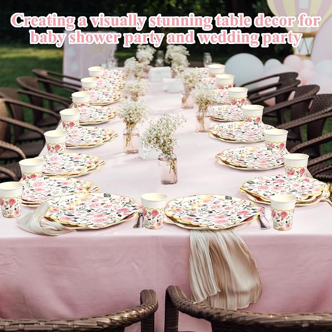 Funnymoom 250 Pcs Floral Party Decorations Flower Paper Plates Napkins and Cups - Image 5