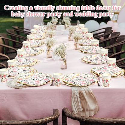 Funnymoom 250 Pcs Floral Party Decorations Flower Paper Plates Napkins and Cups - Image 5