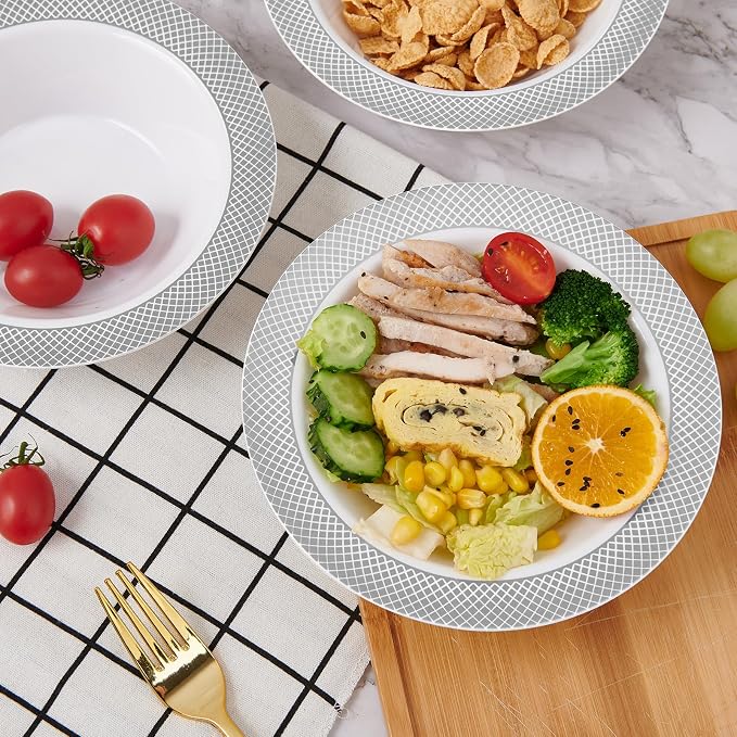 Plastic Bowls with Silver Grid Rim Disposable 12oz Bolws 100Pack | Disposable - Image 5