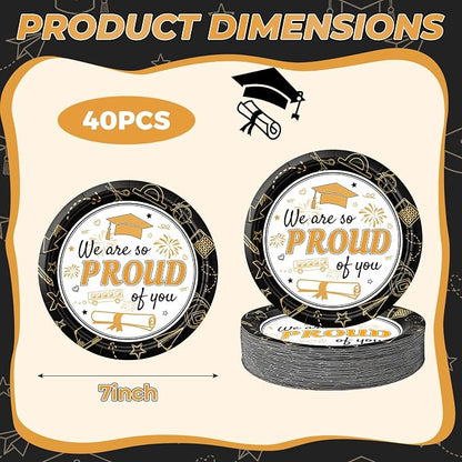 2026 Graduation Plates 7 Inch 40Pcs Black and Gold Disposable Paper Plates - Image 6