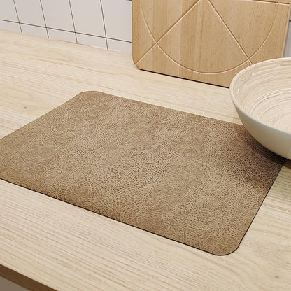 Placemats Set of 4, 6 for Dining Table, Fake Pu Table Cloth Set, Washable Textile Mats 12"x18" Brown