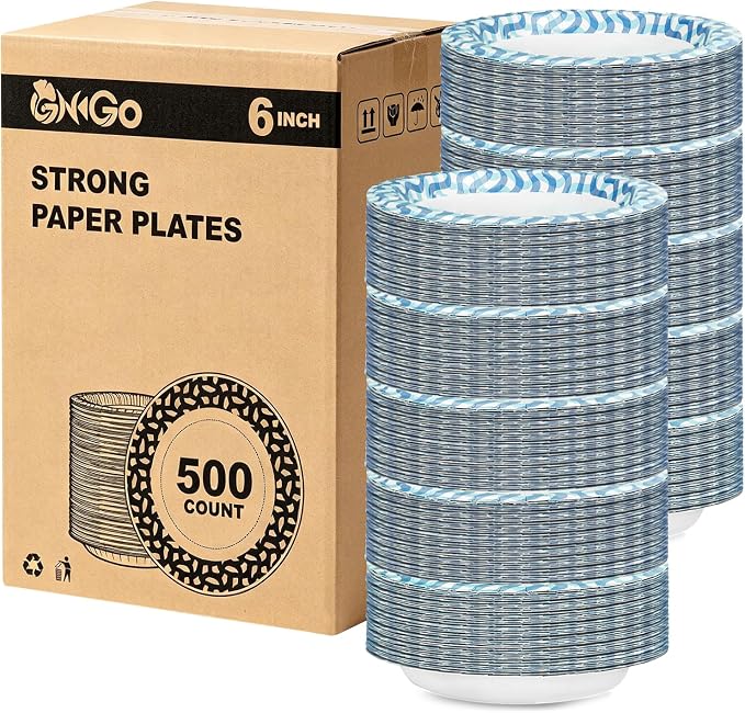 Ginkgo 6 Inch Paper Plates 500 Pack, Disposable Dessert Plates | Small Heavy by HOME
