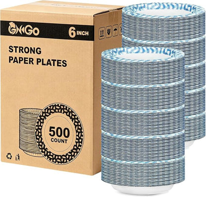 Ginkgo 6 Inch Paper Plates 500 Pack, Disposable Dessert Plates | Small Heavy by HOME