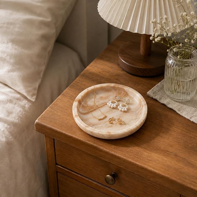 Small Natural Marble Jewelry Tray Key Plate Holder Dish Trinket Decor Catch All - Image 3