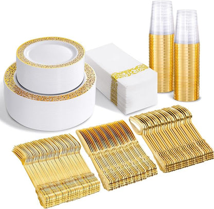 bUCLA 350PCS Gold Plastic Plates Disposable by BUCLA