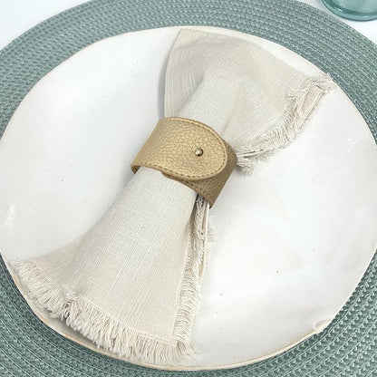 Luxury Leather Napkin Rings Set of 8, Gold, Morgan Faux Style, Modern Cuff Design for Wedding Party Decorations, Kitchen, Holiday Table,Rust Proof,Hotel, Home, Table Accessories, Dining