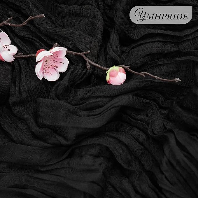 YMHPRIDE 12 Pack Cheesecloth Table Runner 35x120in Black Table Runner | Boho - Image 3