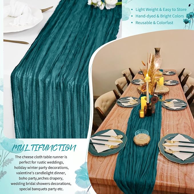 Showgeous 4 Pack Teal Cheesecloth Table Runner, 17 x 108 Inches | Boho - Image 5