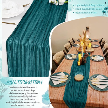 Showgeous 4 Pack Teal Cheesecloth Table Runner, 17 x 108 Inches | Boho - Image 5