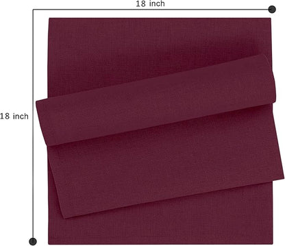 Ruvanti Linen Napkins Set of 12, 18x18 Cloth Napkins, Cotton Linen Blend Napkins Cloth Washable, Soft, Reusable Dinner Napkins for Wedding, Parties, Christmas, Thanksgiving, Everyday Use - Burgundy