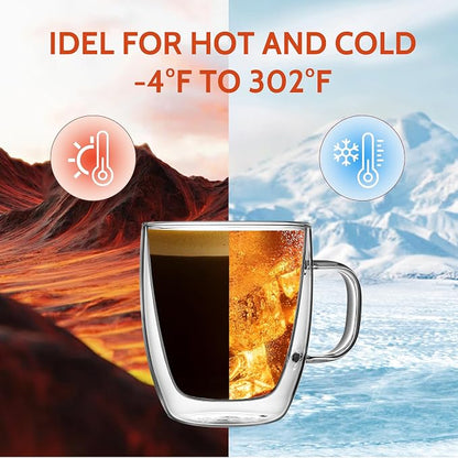Sweese 12.5 oz Double Wall Glass Coffee Mugs Set of 2 - Image 3