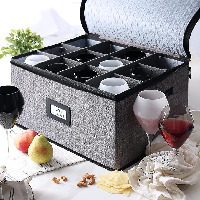 Wine Glass Storage Box with Dividers, 2 Pack Stackable Stemware Storage Cases - Image 6