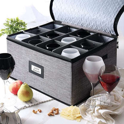 Wine Glass Storage Box with Dividers, 2 Pack Stackable Stemware Storage Cases - Image 6