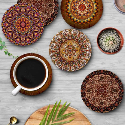 Coasters for Drinks, Ceramic Stone, Mandala Africa | Colorful Absorbent Round - Image 4