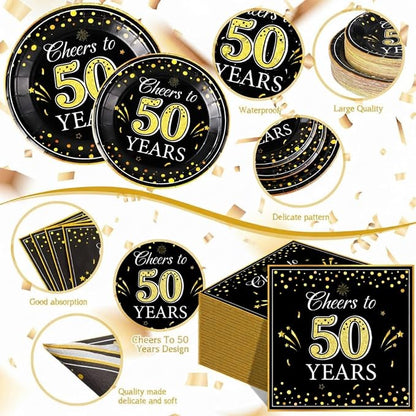 Pickmesh 250 Pcs 50th Birthday Party Supplies Decorations Serve 50 Black Gold - Image 3